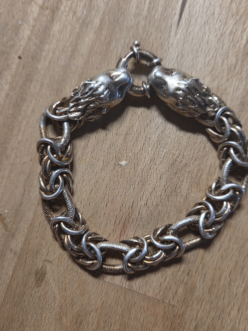 Byzantine Gold, Silver, Tri Color Tone Lion Head Link Bracelet Sterling